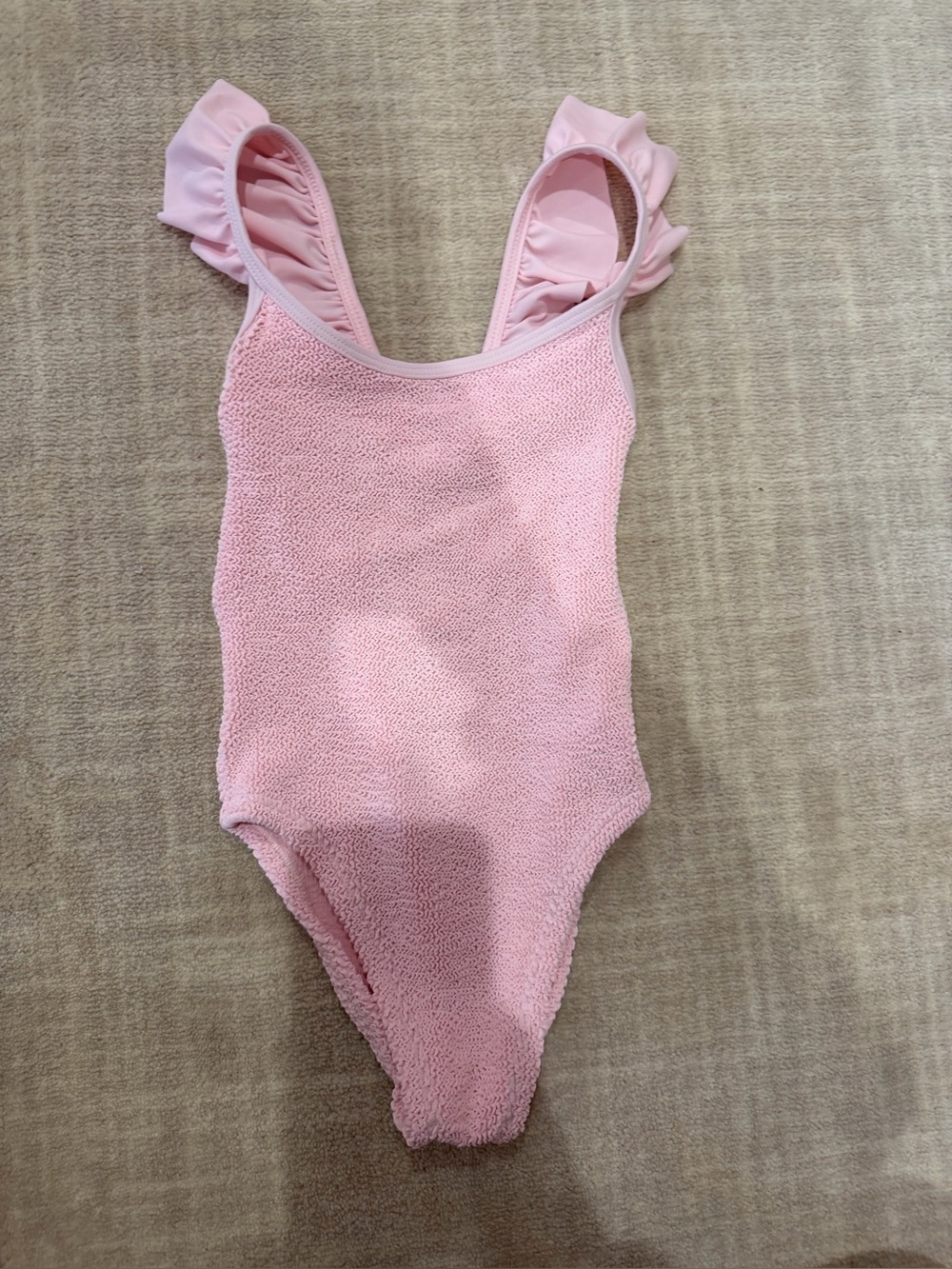 Hunza g Pink Textured One-Piece Swimsuit with Ruffle Straps